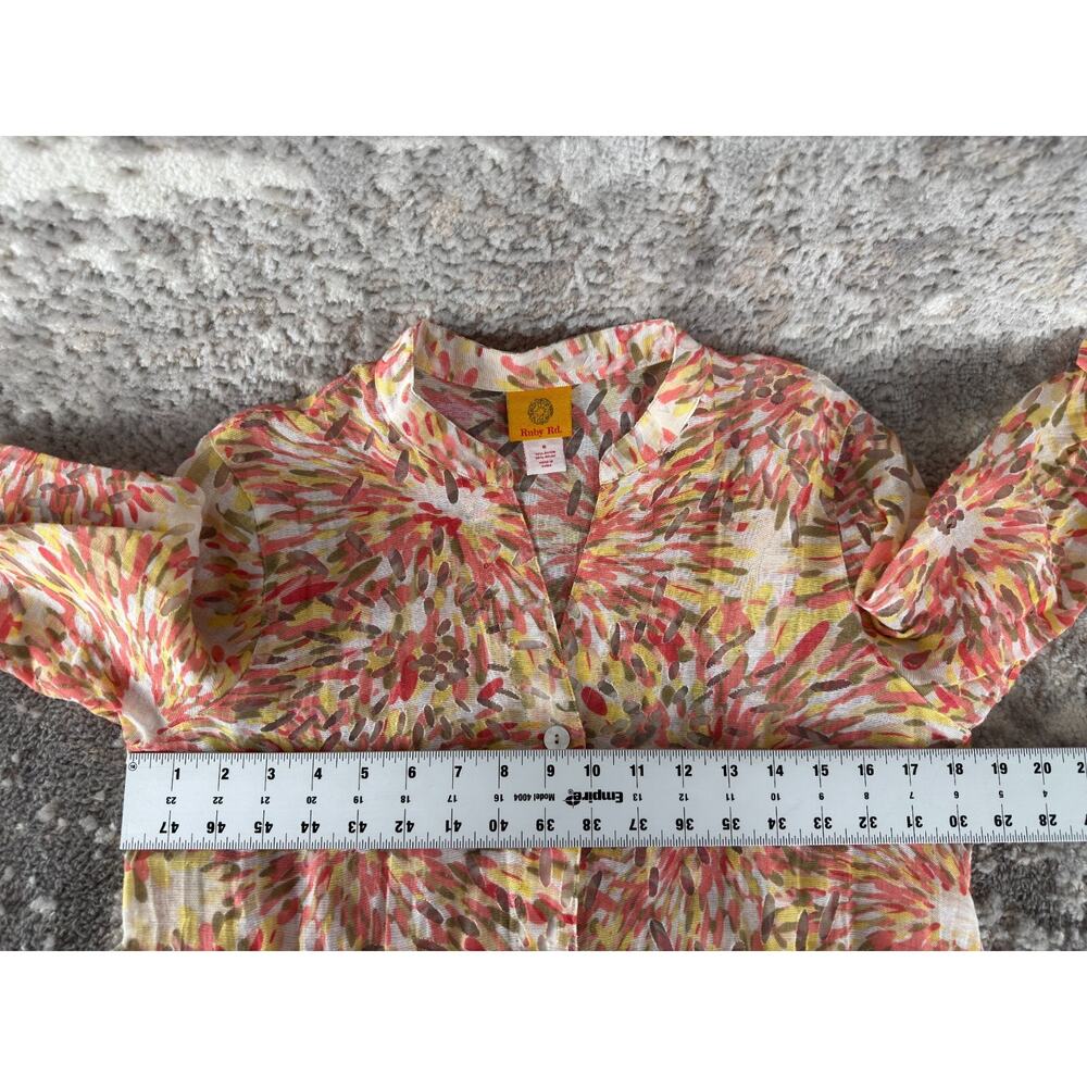 Ruby Rd Size 8 Abstract‎ Casual Button Top V Neck Collar Long Sleeve - Picture 5 of 8